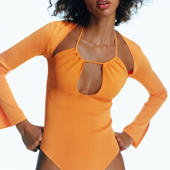 Zara Tops - ZARA CUT OUT KNIT BODYSUIT Size Small